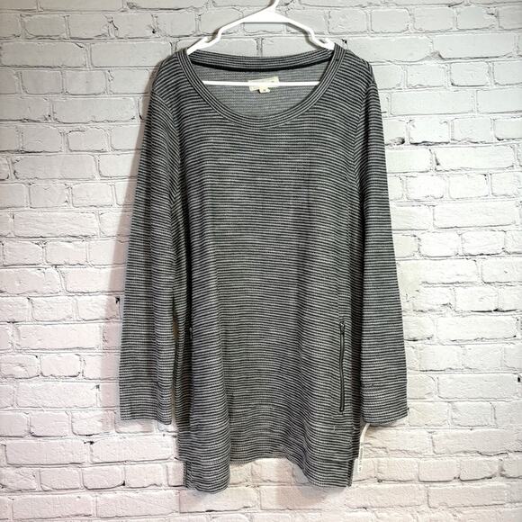 NWT Per Se Sport Grey Striped Oversized Boxy Sweatshirt Size 1X KK0715 - Picture 1 of 8